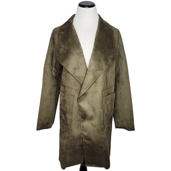 Hyfve Olive Green Essential Mid-Length Open Jacket Trench Blazer NEW Large - Picture 1 of 6